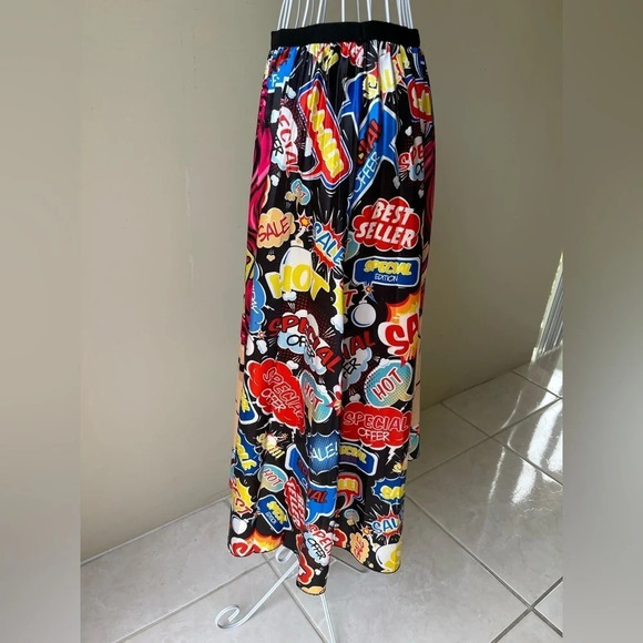 Cool face midi flare skirt Pleated SZ XS-M unbranded novelty print disco pin up - Picture 2 of 6